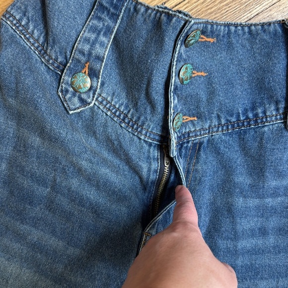 Monthorigin High Rise Wide Leg Jeans Button Front Raw Hem Boho Y2K 28x28 - Picture 3 of 14